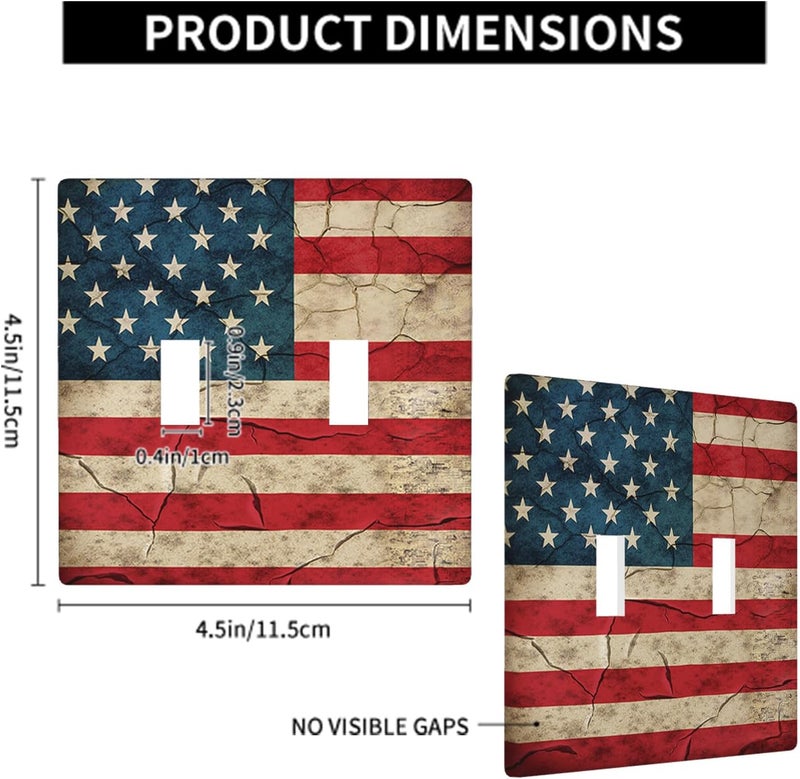 Moslion USA Flag Double Toggle Wall Plate American Flag Stars Lines Red Blue Stripes Retro 2-Gang Light Plug Protector Device Mount Cover Living Room Bedroom - Image 2